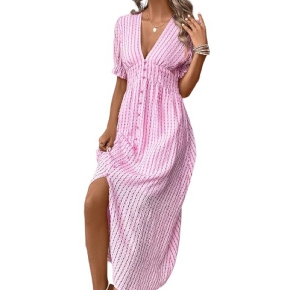 Pink Striped Maxi Dress - Picture 1 of 13